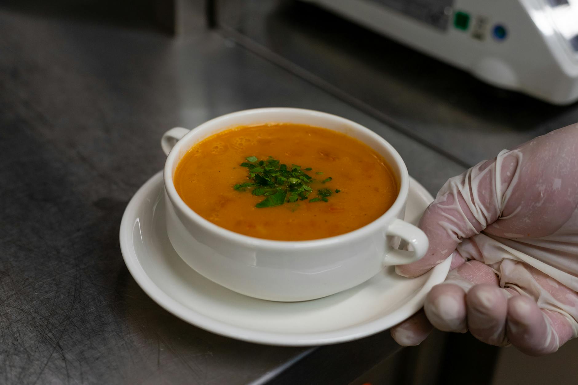 a soup in white ceramic bowl