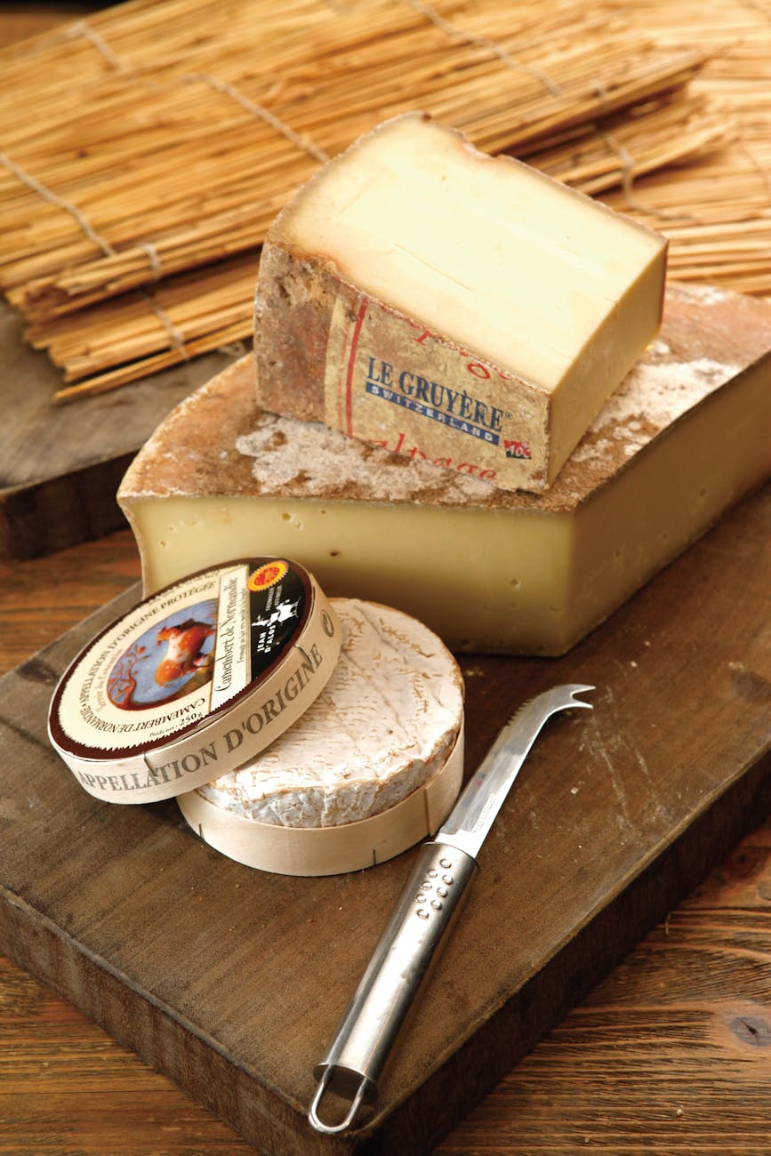 cheese and knife on tray