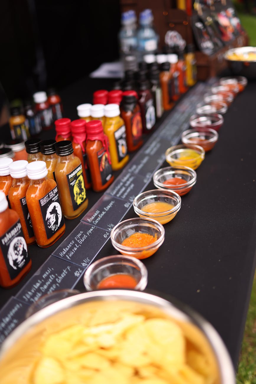 spices and sauces in restaurant