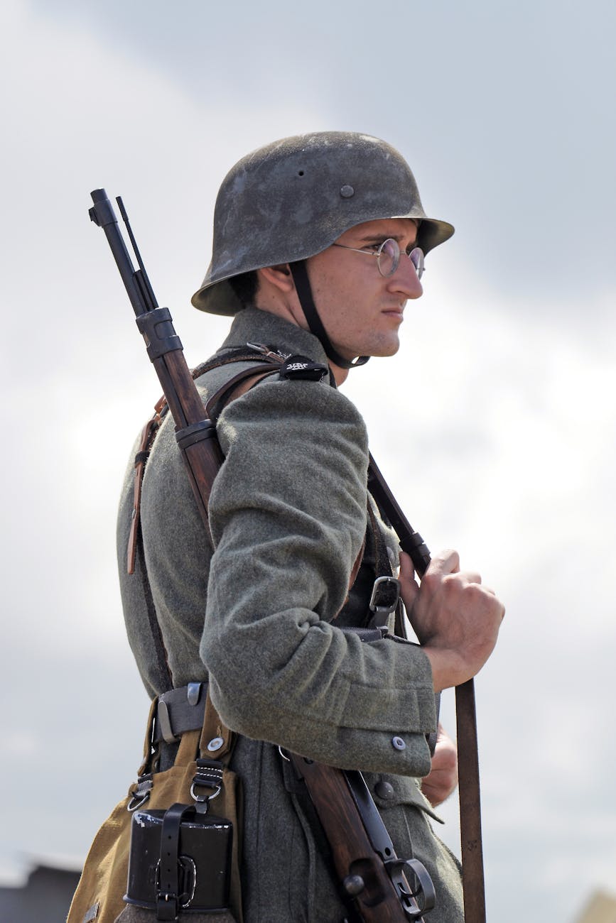 historical soldier reenactment in military uniform