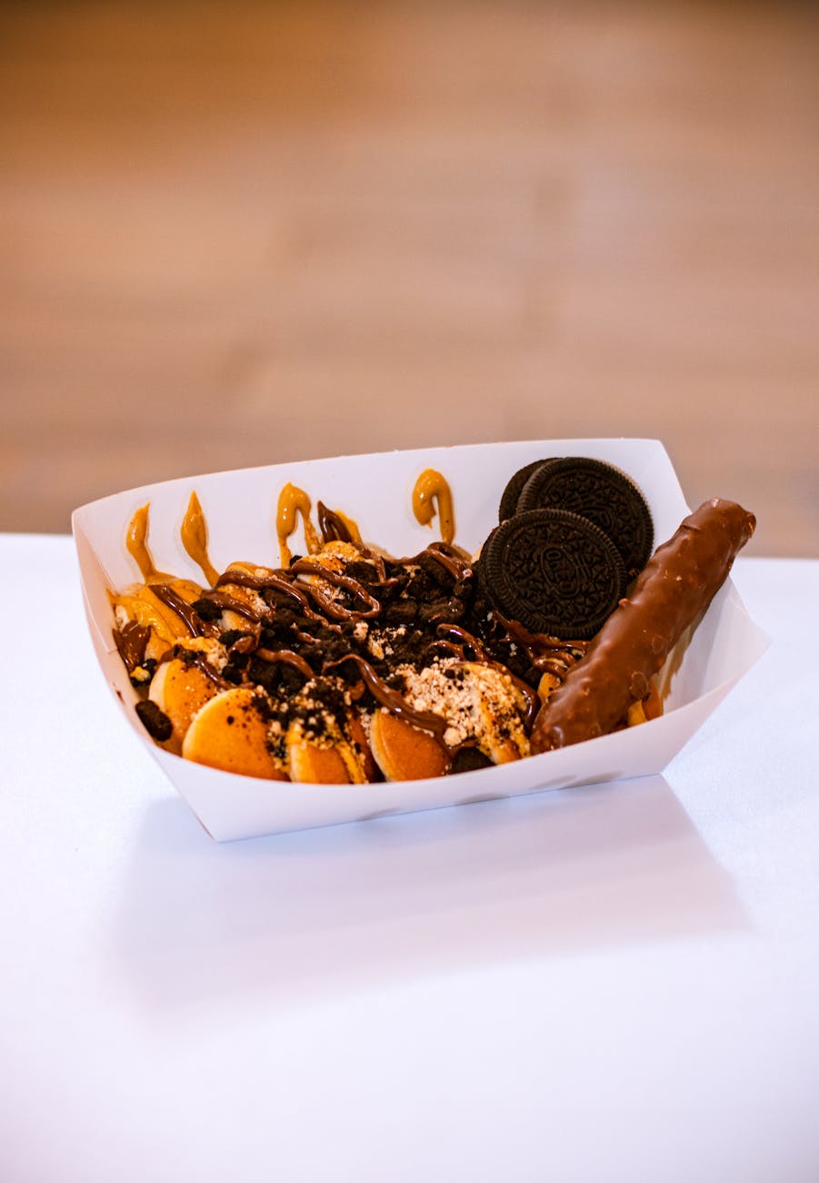 delicious dessert with cookies and chocolate