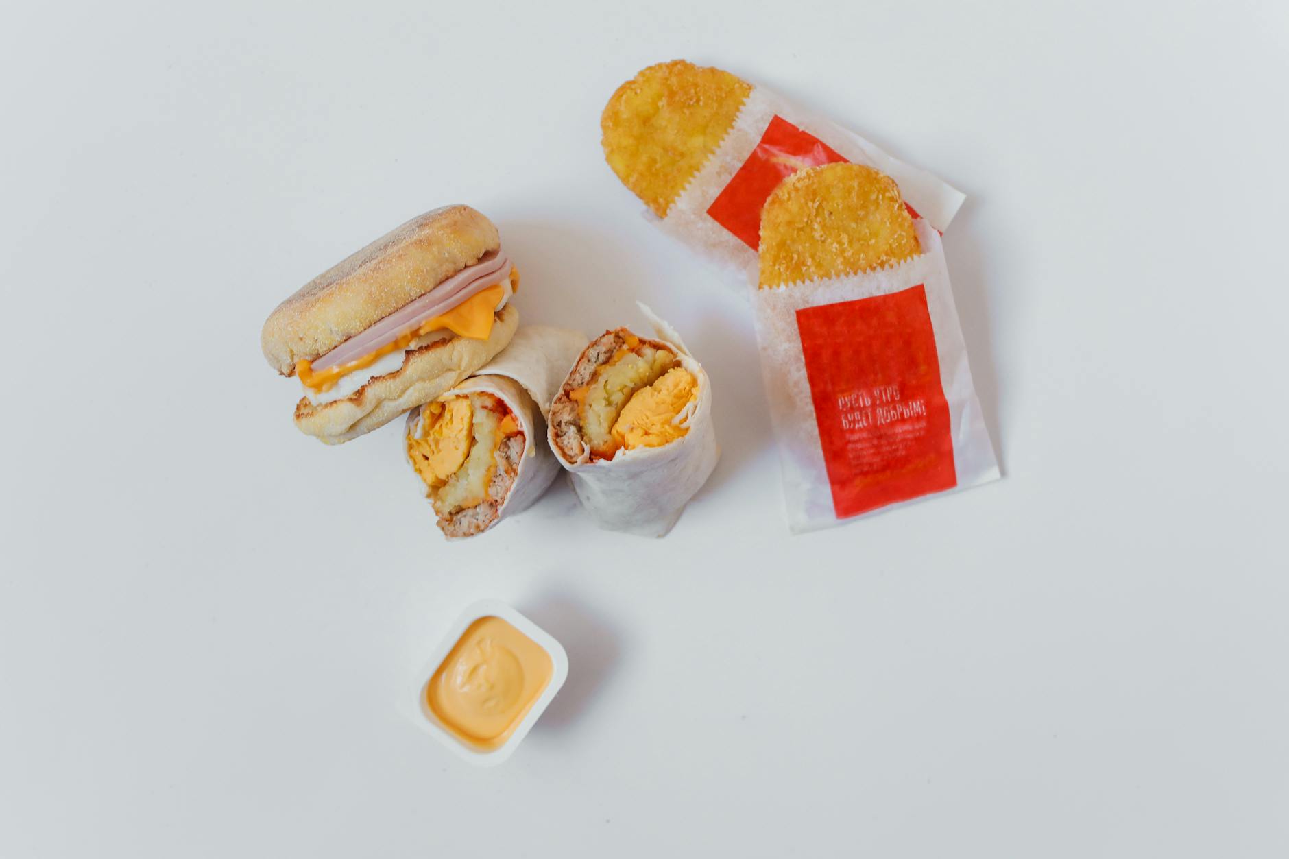 flatlay photo of food on white background
