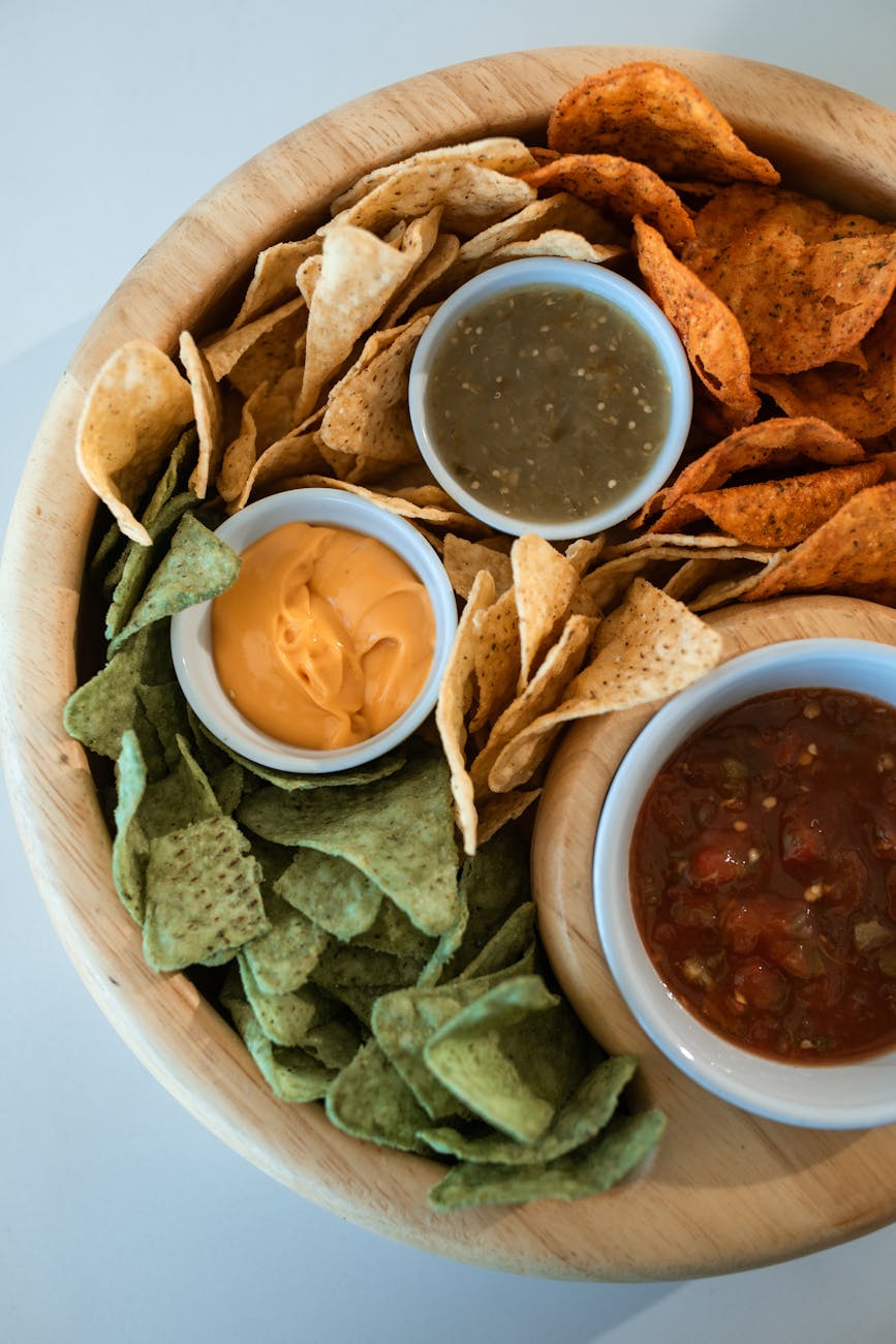 assorted dips and chips