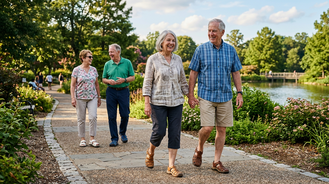Seniors wearing comfortable sandals outdoors