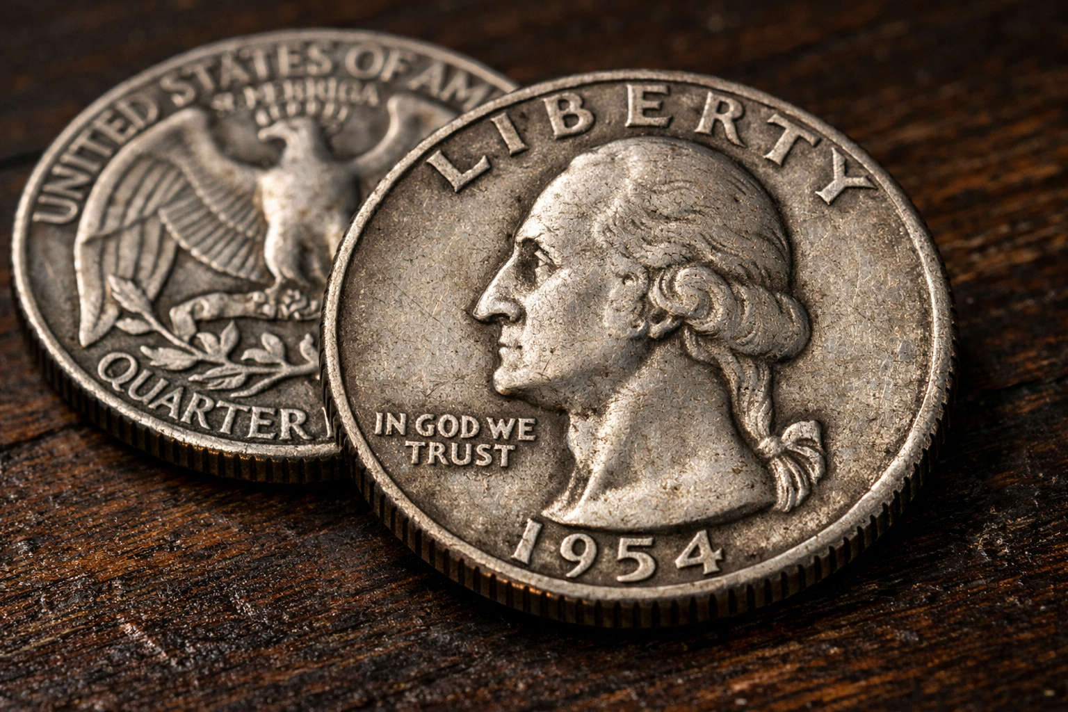 1954 US quarter with George Washington profile and 'Liberty' inscription