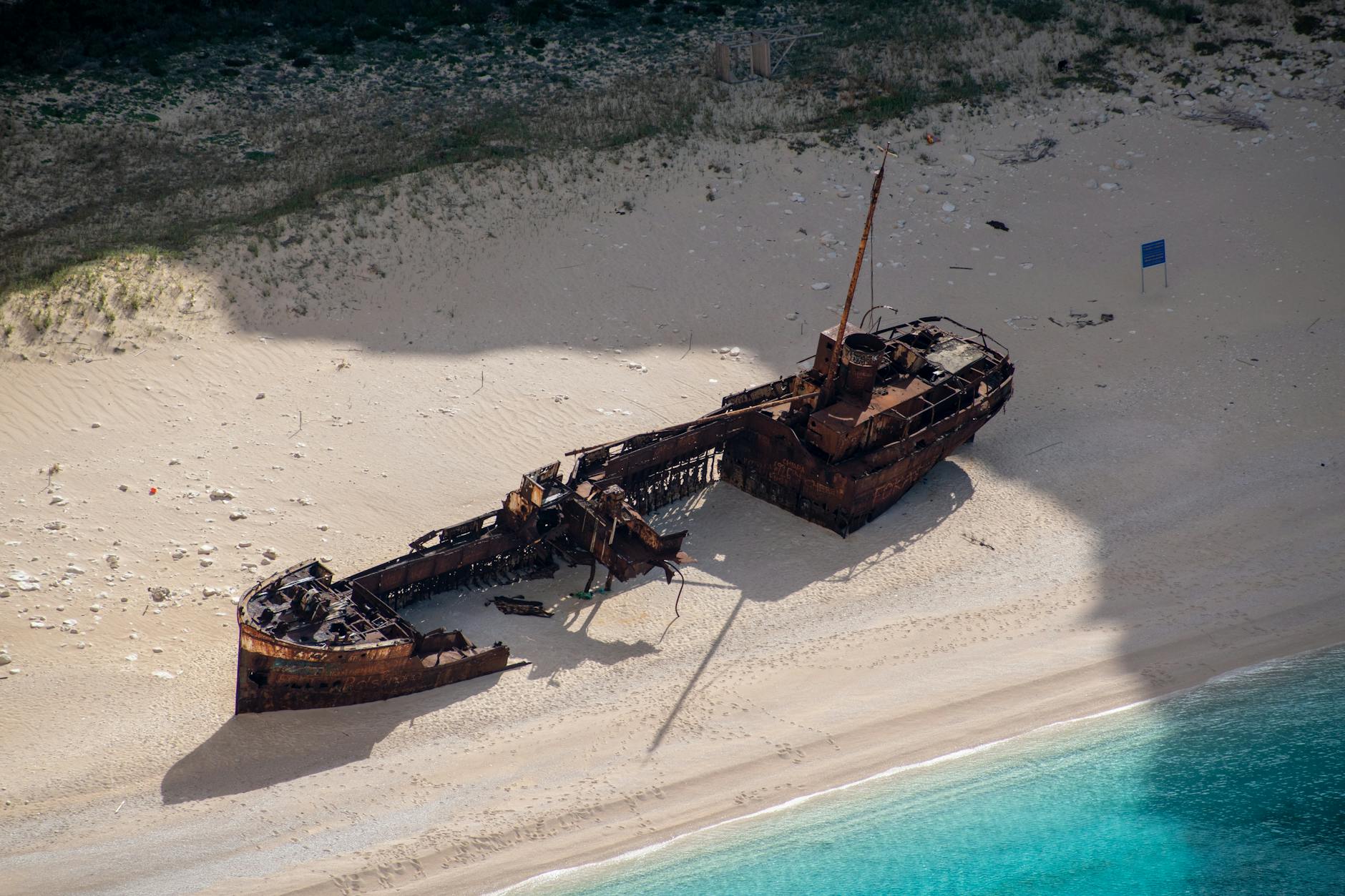 wreck of container ship on beach