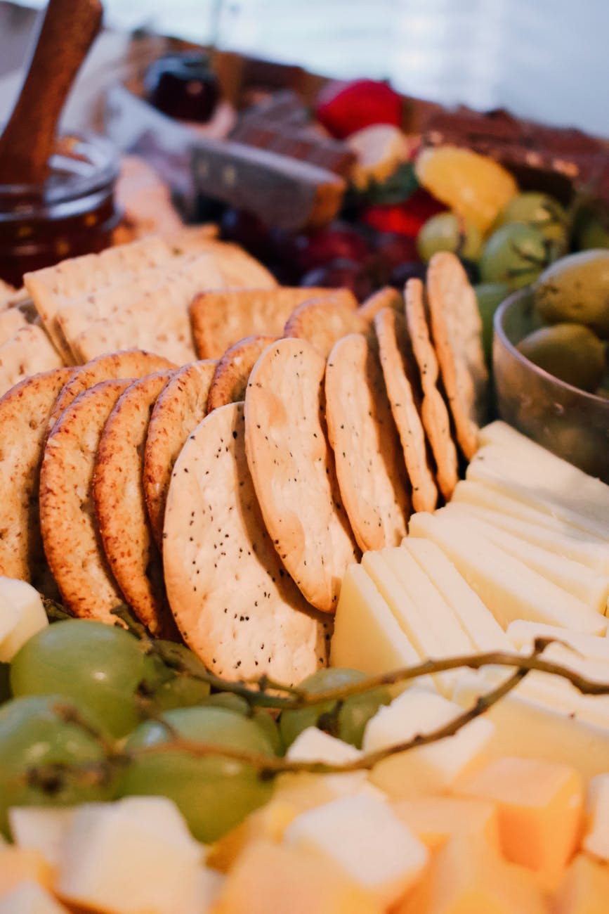 close up of cookies and cheese