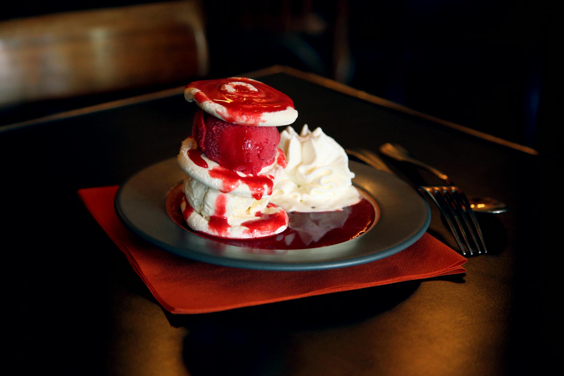 drizzled syrup on a creamy dessert