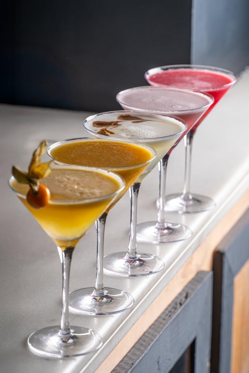 vibrant cocktail variety on sleek bar counter