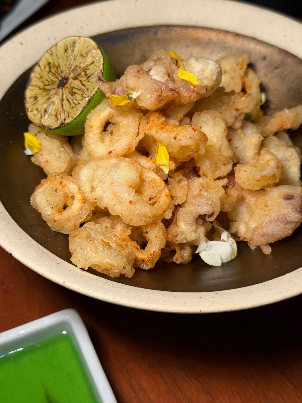 crispy calamari with lime and dipping sauce