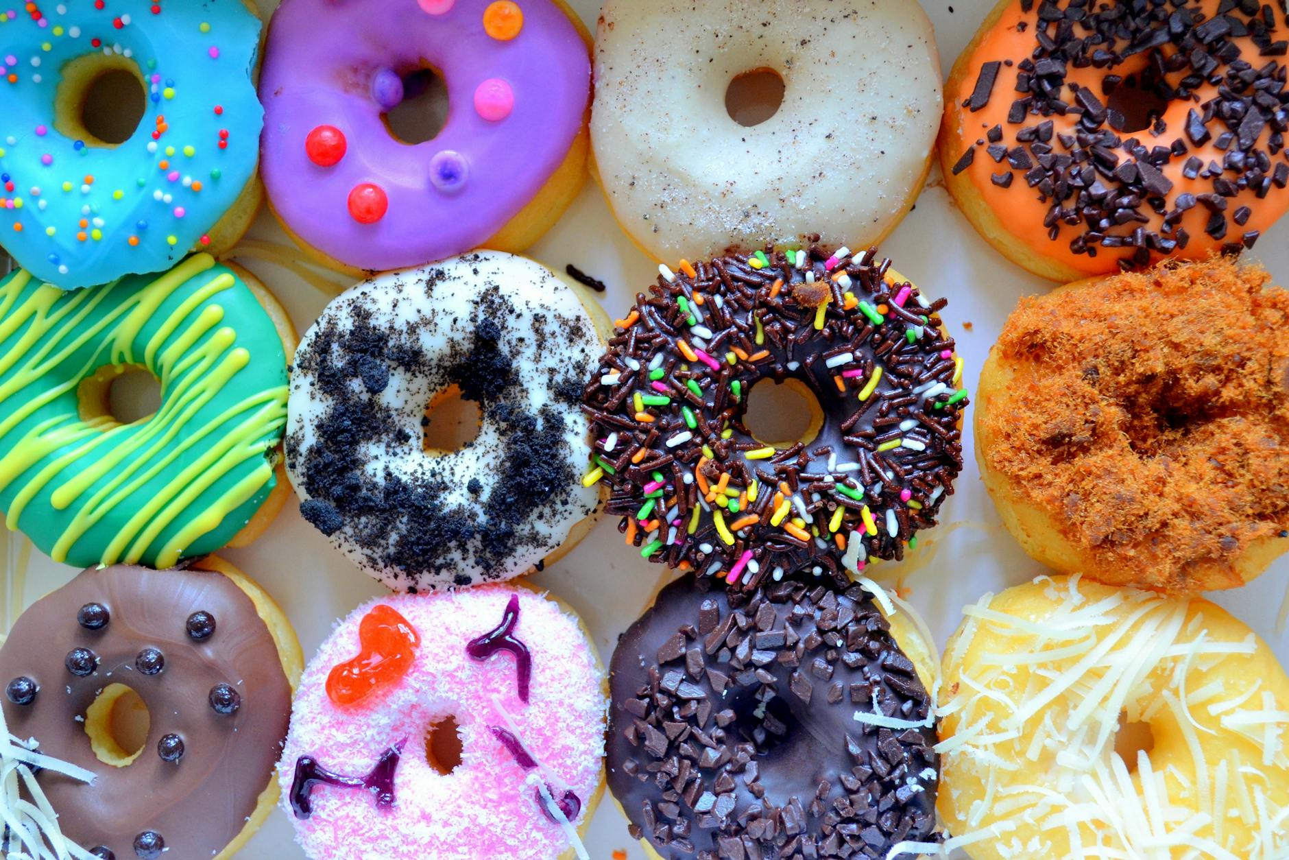 colorful assortment of decorated donuts