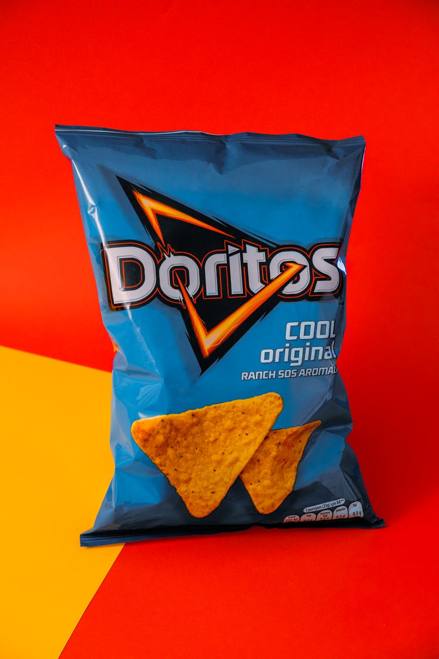 colorful doritos packaging on bold background