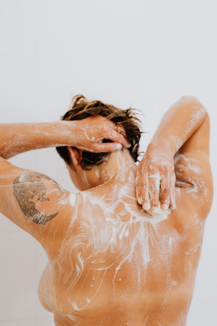 woman washing her back