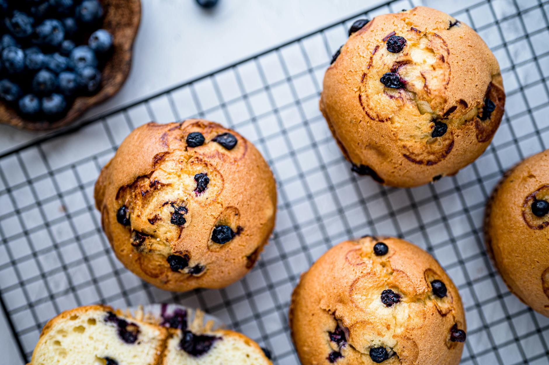 close up of blueberry muffins