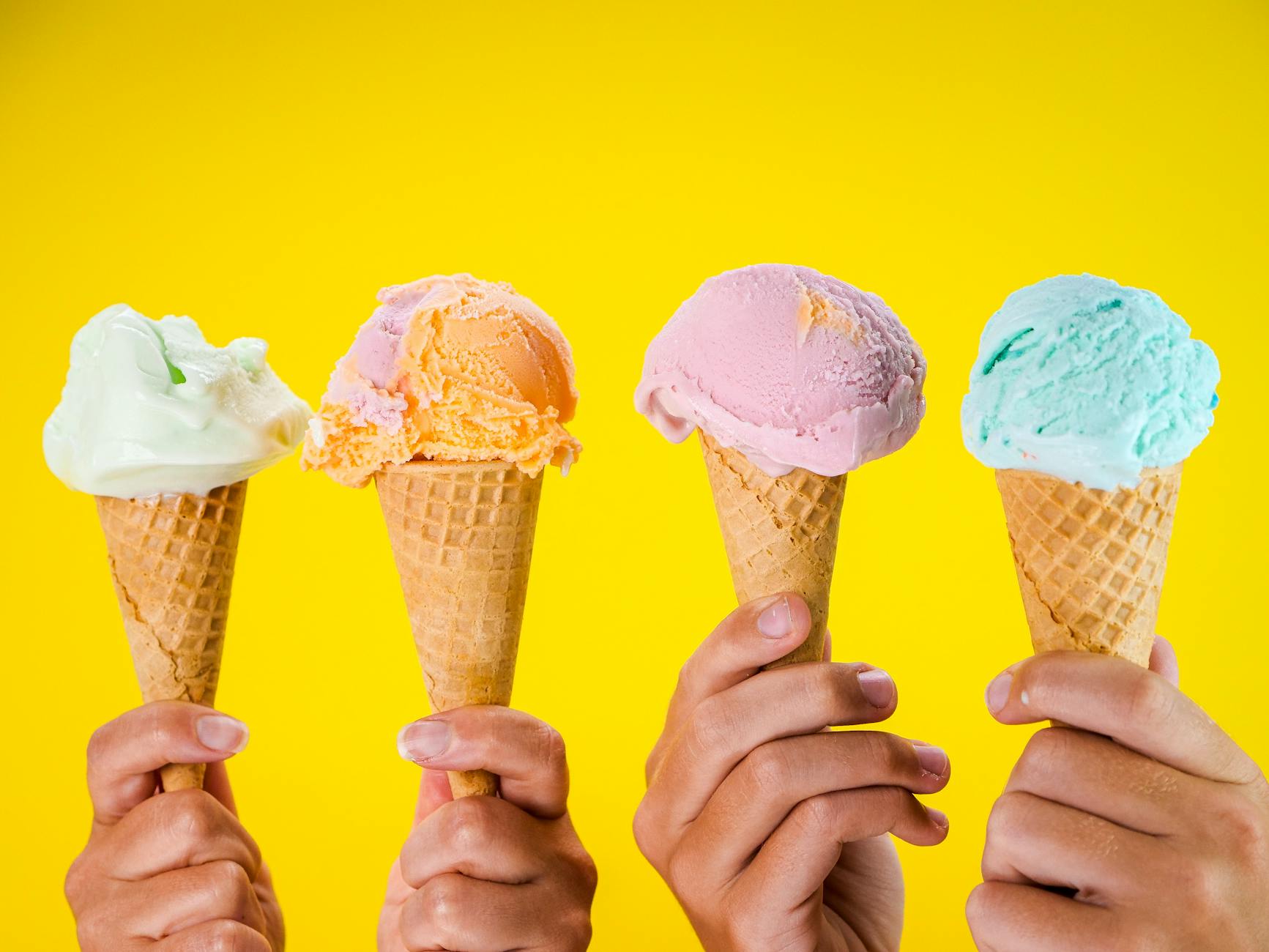 ice creams on cones