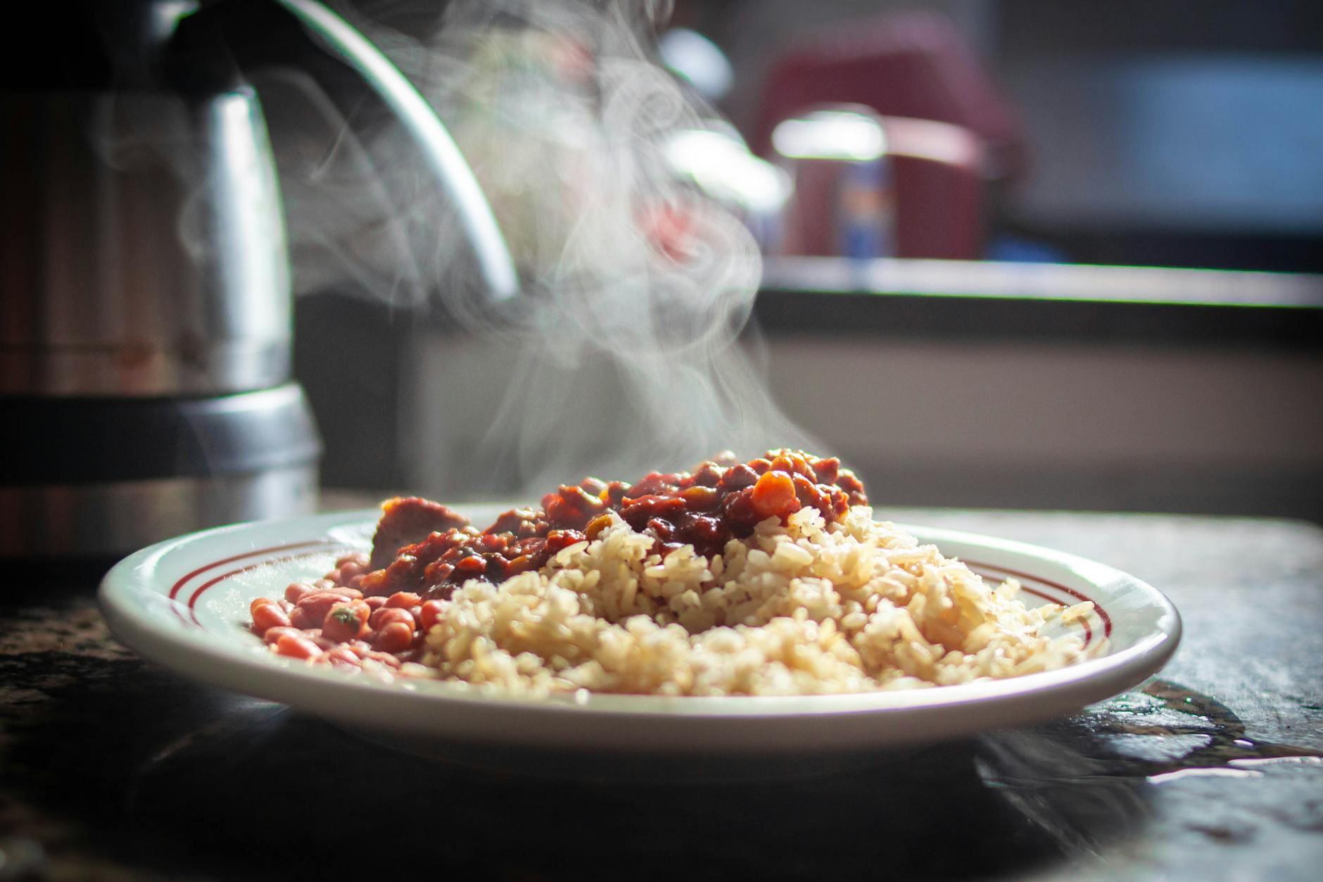 close up shot of rice on a plate