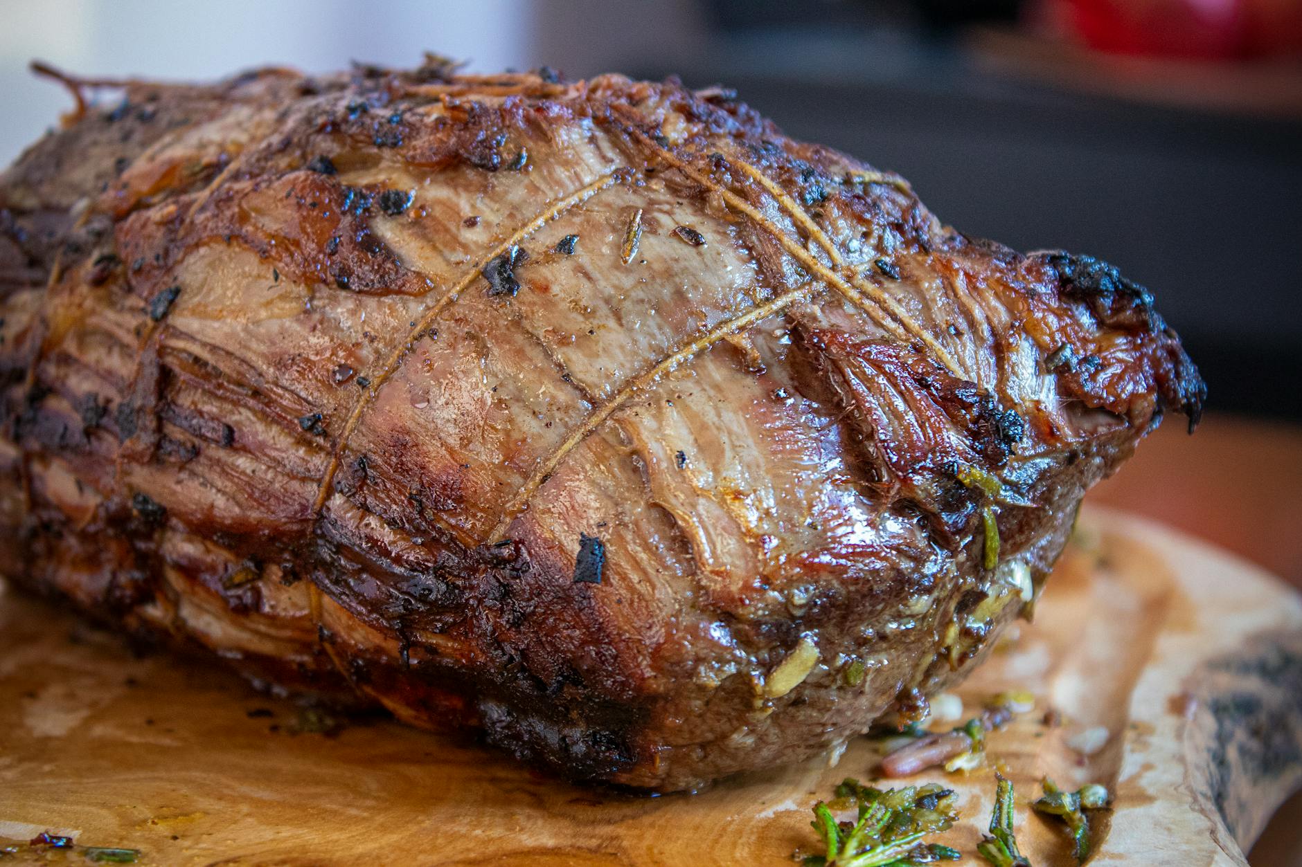 juicy roasted beef on cutting board