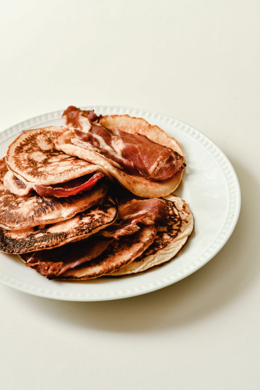pancakes with bacon served for breakfast